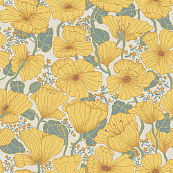 Galerie Wallcoverings Product Code S65112 - Sommarang Wallpaper Collection - Yellow Colours - Retro Poppy Design
