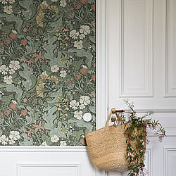 Galerie Wallcoverings Product Code S83103 - Sommarang Wallpaper Collection - Green Colours - Swedish Flowers and Leaves Design