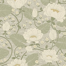 Galerie Wallcoverings Product Code S83124 - Hjarterum Wallpaper Collection - Greige Colours - Lotus Flower Design