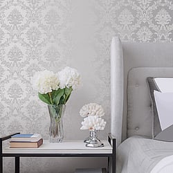 Galerie Wallcoverings Product Code SB37904 - Simply Silks 4 Wallpaper Collection - Metallic Silver Colours - Classic Damask Design