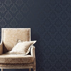 Galerie Wallcoverings Product Code SK34734 - Simply Silks 3 Wallpaper Collection - Navy Colours - Feathered Damask Design