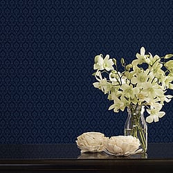 Galerie Wallcoverings Product Code SK34736 - Simply Silks 4 Wallpaper Collection - Navy Colours - Small Damask Design