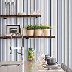 Galerie Wallcoverings Product Code SY33963 - Simply Stripes 3 Wallpaper Collection - Navy Blue Beige Colours - Step Stripe Design