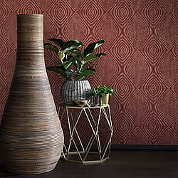 Galerie Wallcoverings Product Code TP21282 - Passenger Wallpaper Collection - Red Terracotta Gold Colours - Metallic Ikat Design