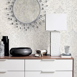 Galerie Wallcoverings Product Code W78180 - Metallic Fx Wallpaper Collection - Silver Colours - Modern Metallic Damask Design