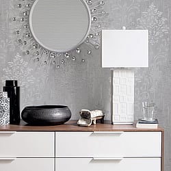 Galerie Wallcoverings Product Code W78181 - Metallic Fx Wallpaper Collection - Silver Grey Colours - Modern Metallic Damask Design
