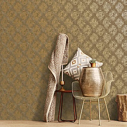 Galerie Wallcoverings Product Code W78225 - Metallic Fx Wallpaper Collection - Gold Dark Gold Colours - Metallic Damask Design